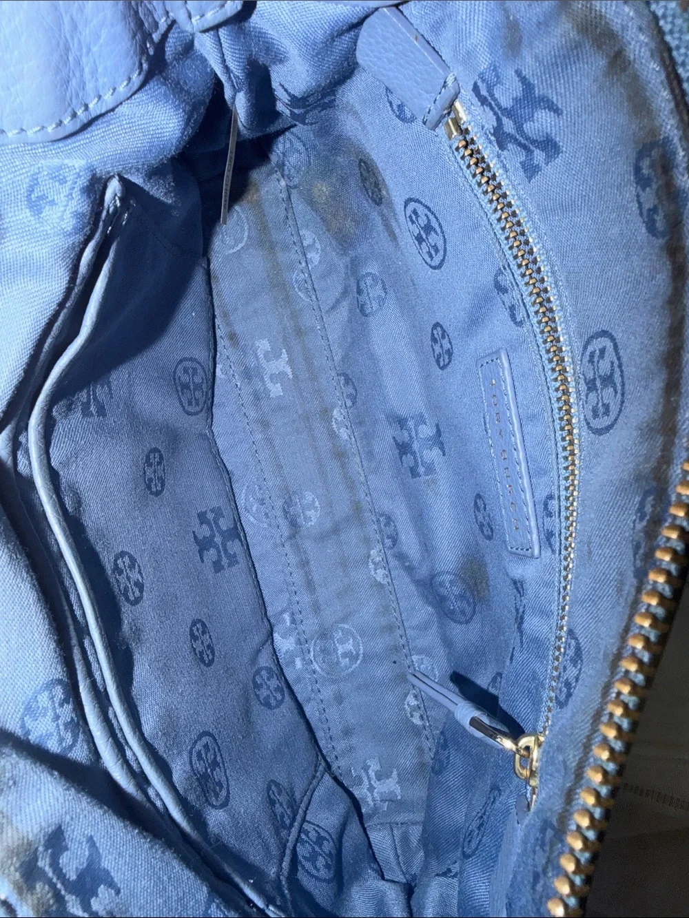 Tory Burch Cornflower Blue Leather Crossbody with Chain Strap